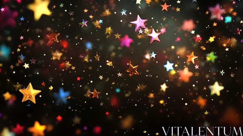 Stardust carnival of glowing confetti stars in deep night.