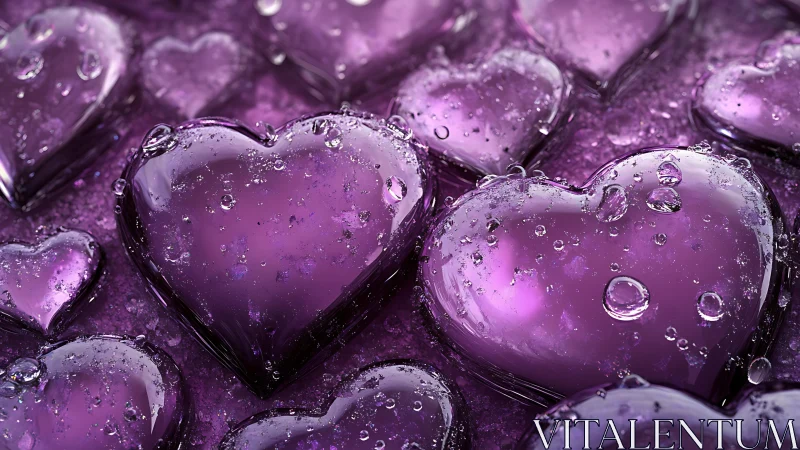 Glistening Purple Hearts in Ice: Nature's Jeweled Romance.