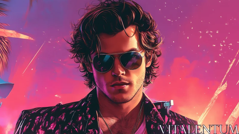 Neon sunset rebel in reflective aviator shades portrait.