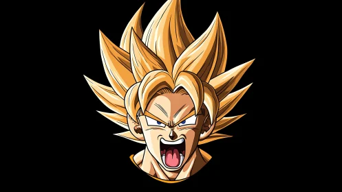 Spiky-haired anime character head is shown on black background