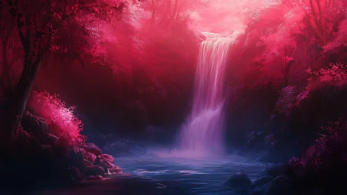 Crimson Dreamfall Cascade in a Secret Neon Forest.