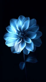 Blue Dahlia Flower Digital Rendering on Black Background