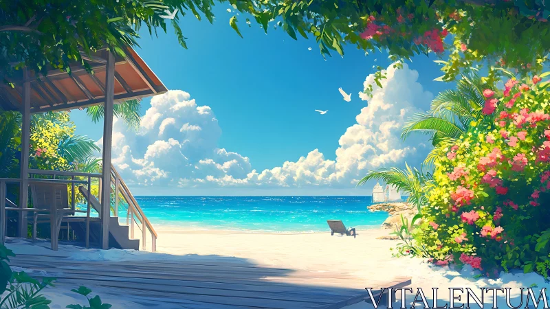 Tropical Paradise Beachfront Pavilion Overlooking Turquoise Waters.