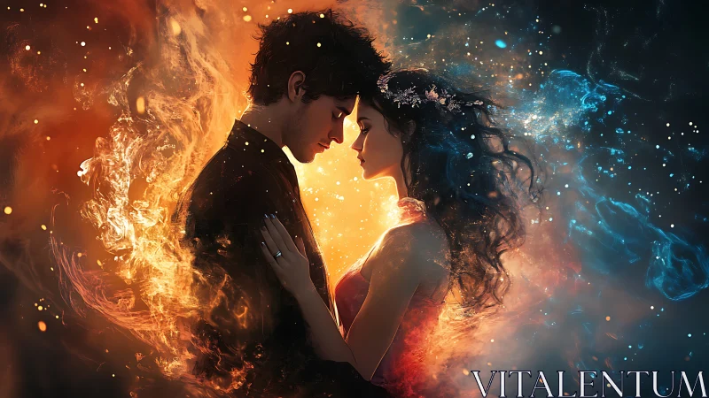 Celestial Convergence: Fire and Ice Duality in Digital Portraiture.