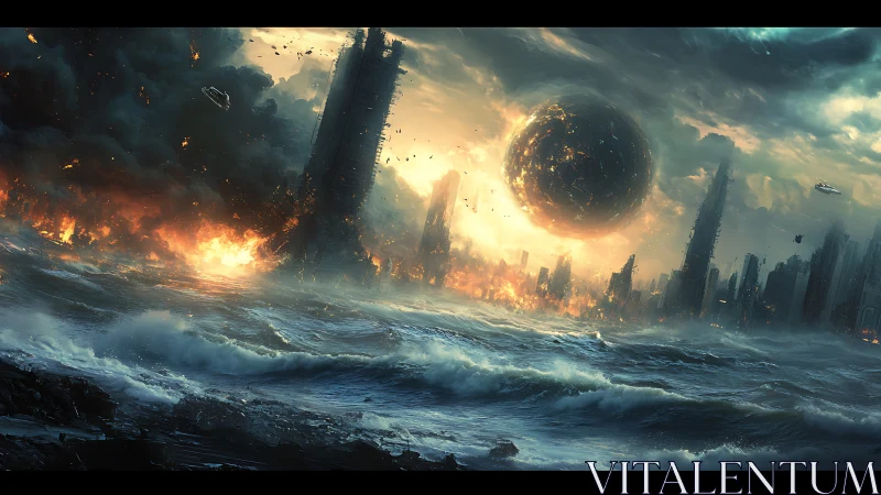 Tidal urban collapse under incendiary orbital singularity.