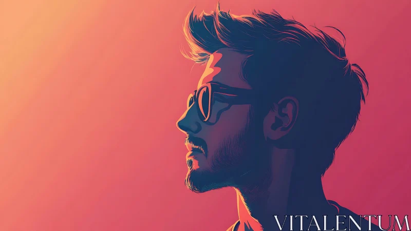 Stylized profile portrait glows in bold neon sunset hues.