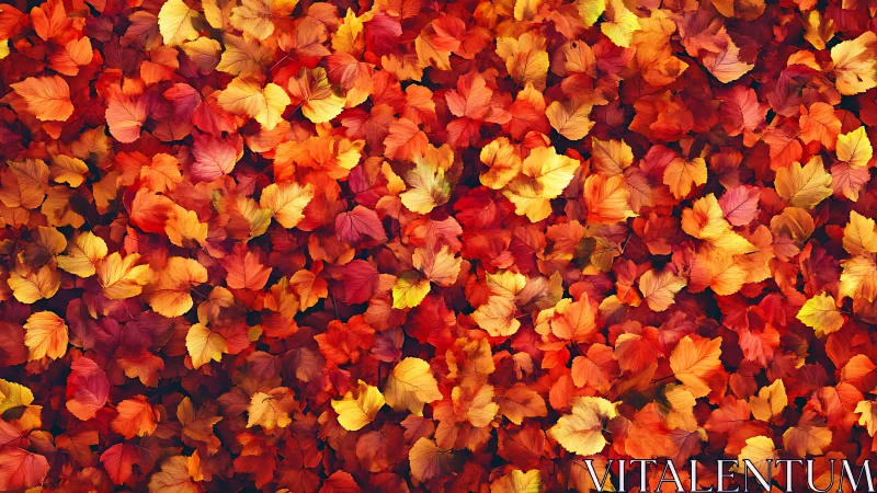 Autumn leaf carpet with dense orange and red foliage pattern.