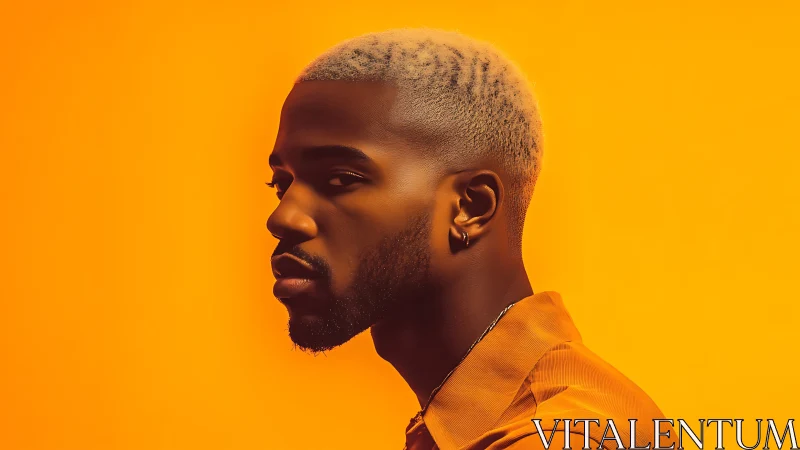 Side-profile glow crowns a calm gaze in molten orange air