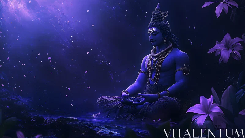 Midnight meditation scene glows with serene spiritual calm
