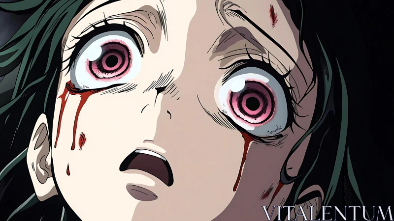 Shocked anime girl stares upward in bloodstained terror