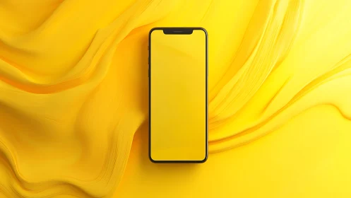 Smartphone with blank yellow screen on abstract yellow fabric.