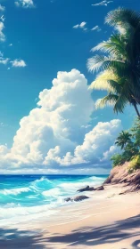 Tropical Coastal Landscape: Cumulus Clouds Over Turquoise Waters.