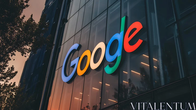 Google logo is displayed on a glass corporate building facade