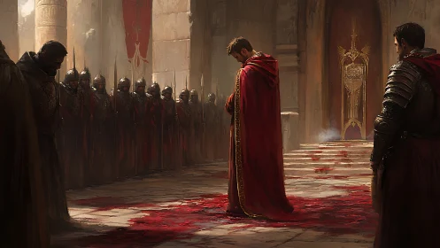 Bloodstained coronation hall shrouded in solemn crimson vows.