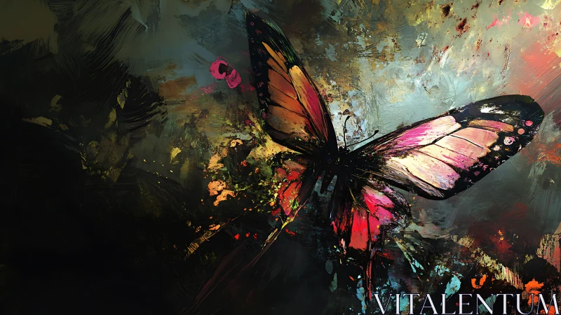 Vivid abstract butterfly in explosive brushstroke motion.