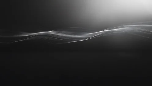 Luminous silver wave drifts across a dark, misty void.