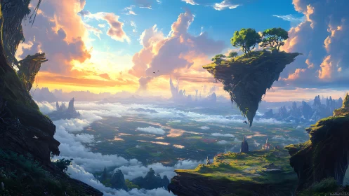 Floating Island Sanctuary Above Clouds.