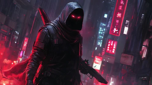 Neon Wraith Stalking Through Crimson Cyber Alleyways.