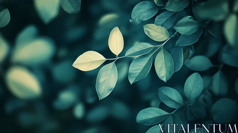 Close-up of vibrant green leaves in soft focus, dreamy nature style.