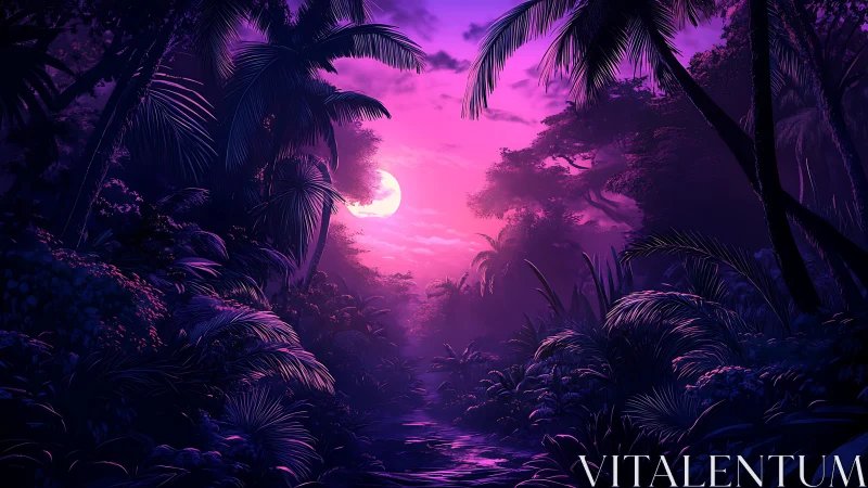 Neon Jungle Whispers: Where Moonlight Seduces the Jungle Floor