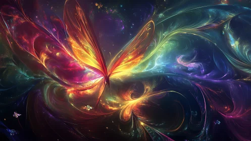 Fractal butterfly nebula in luminous chromatic vortex field.