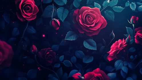 Neon Rose Garden: Where Crimson Blooms Defy Darkness.
