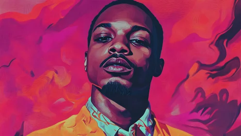 Vibrant neo-portrait of confident man against magenta vortex