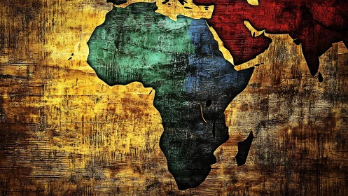 Textured Africa map overlays bold tricolor weathered surface