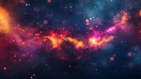 Diffuse nebula-like particle field in deep space view.