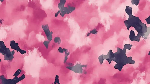 Pink camouflage texture blends soft clouds and dark shapes