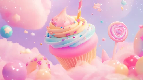 Candy Cloud Dreamscape: Swirled Frosting Fantasy Floating.