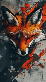 Digital painting of a fox head with abstract grunge geometry.