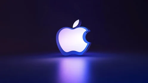 Glowing apple logo floating in a calm, futuristic glow.