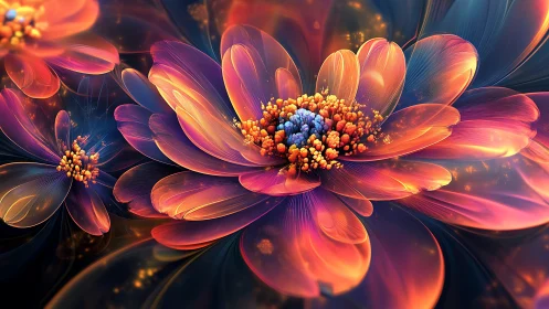 Vibrant fractal blossom with luminous layered petals.