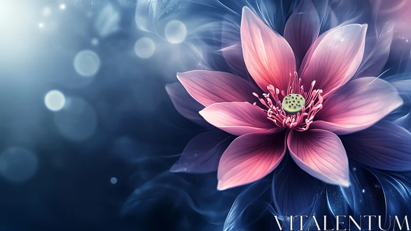 Digitally Rendered Lotus Flower with Luminescent Bokeh Effects