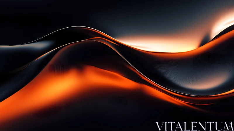 Abstract Waves of Black and Orange in Futuristic Digital Art.