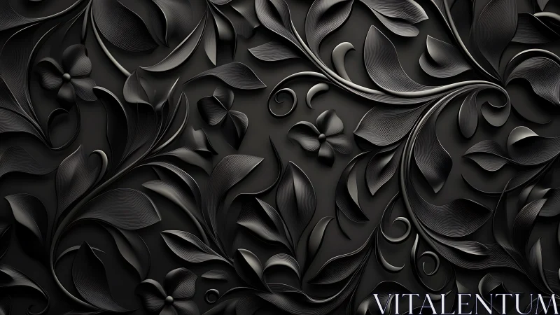 Velvet night foliage swirling in sculpted monochrome bloom.