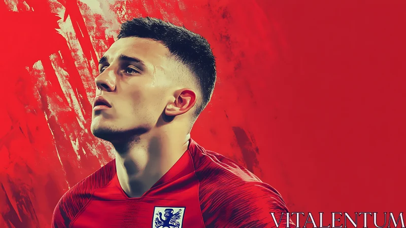 Male soccer player portrait in red stylized digital artwork