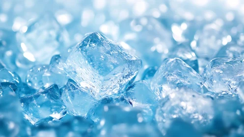 Stacked transparent ice cubes form a clustered surface layer