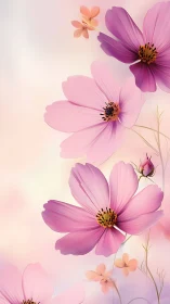 Cosmos flower arrangement with gradient-rendered petals and layered compositional depth