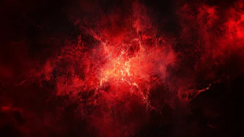 Centralized red energy field forms within dark textured space