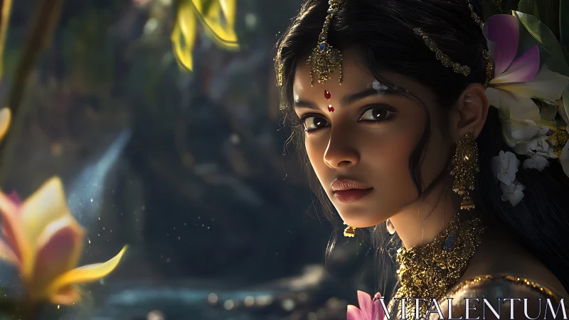 Soft starlit gaze rests amid jeweled blooms and quiet water