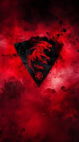 Crimson dragon crest blazing through stormed scarlet haze.