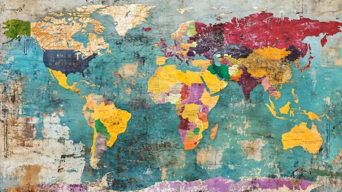 Color-soaked vintage world map with wanderer’s charm.