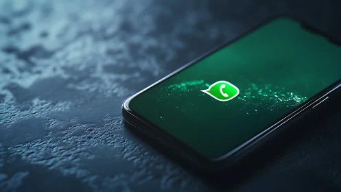 Photorealistic smartphone surface shot with messaging app icon focus.