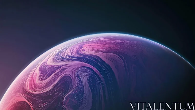 Gentle cosmic planet wrapped in swirling pink twilight glow.