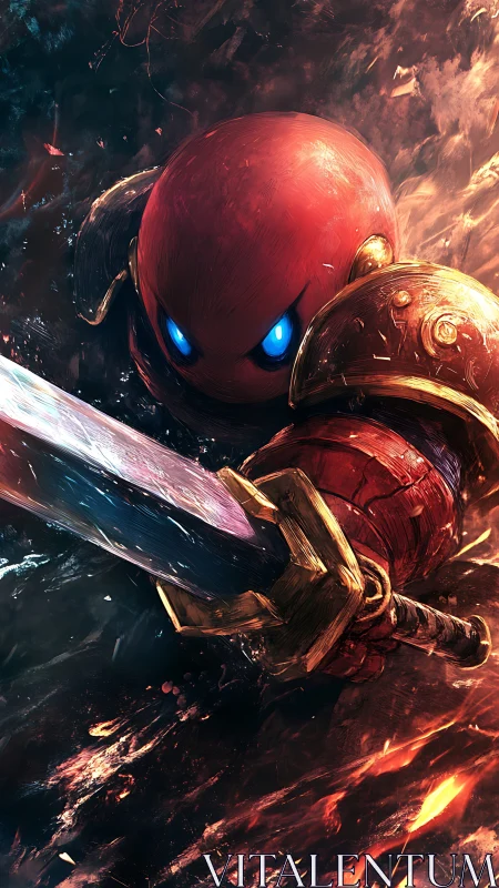 Armored red orb warrior thrusts glowing sword forward