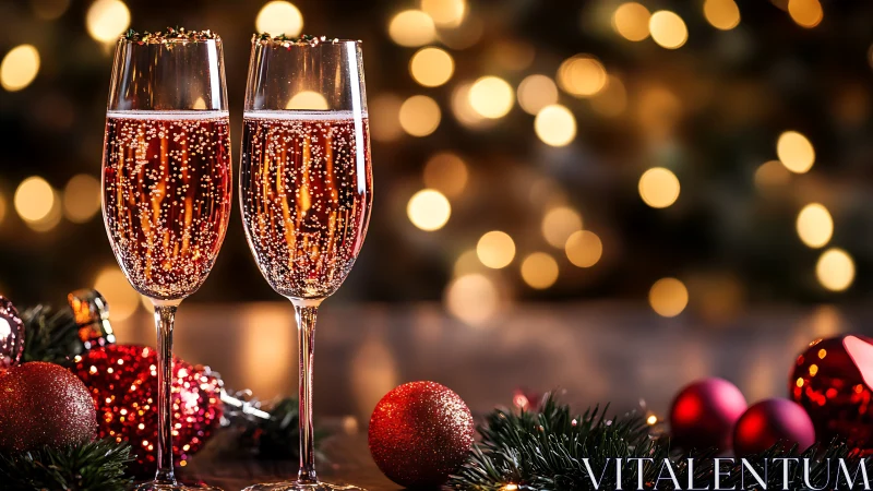 Sparkling holiday toast amid glittering bokeh magic.