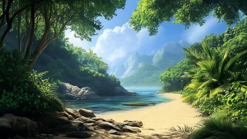 Tropical Paradise Lagoon Framed by Lush Jungle Cliffs
