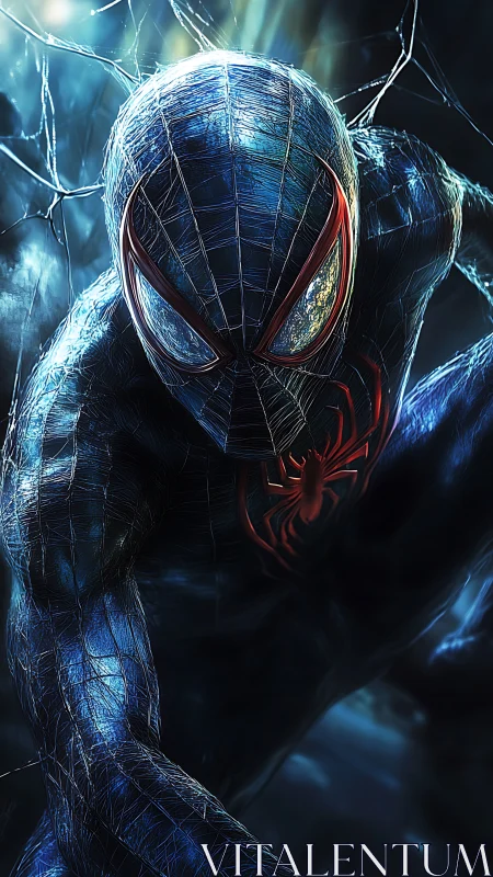 Heroic web-slinger in a glowing blue night suit.